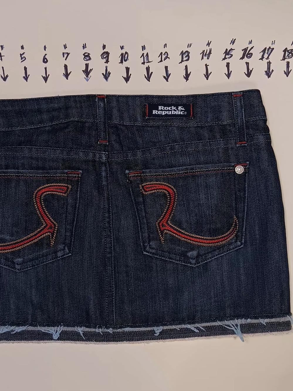 Rock & Republic Dark Blue Denim Mini Skirt with Red Contrast Stitching